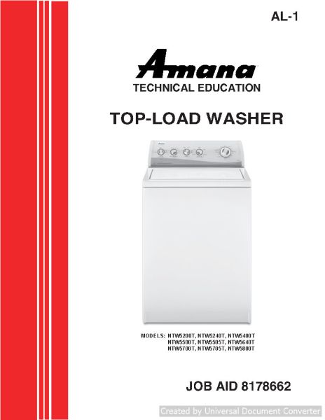Amana NTW5505T Top Load Washer Service Manual