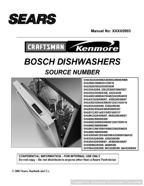 Bosch SHU4002 Dishwasher Sears ServiceManual