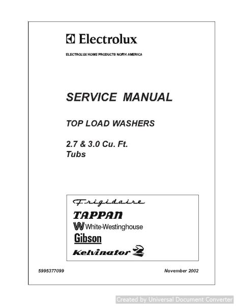 Frigidaire Top Load Washers 2.7-3.0 cu ft Tubs Service Manual