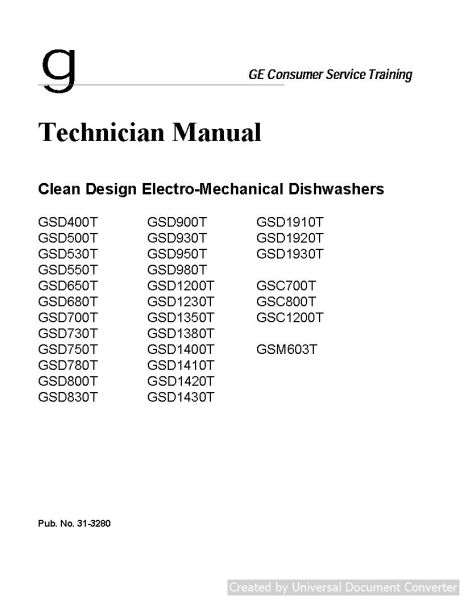 Ge GSD500T Clean Design Electro-Mechanical Dishwashers Manual