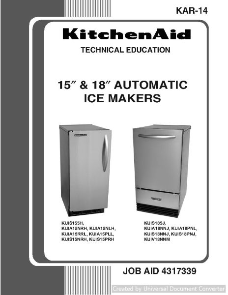 KitchenAid KUIO15NNLS 15 & 18 inch Automactic Ice Makers Service Manual
