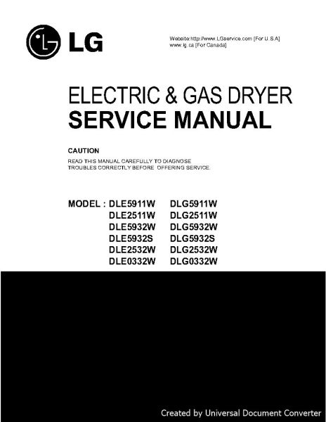 LG DLE2511W ELECTRIC & GAS DRYER Service Manual