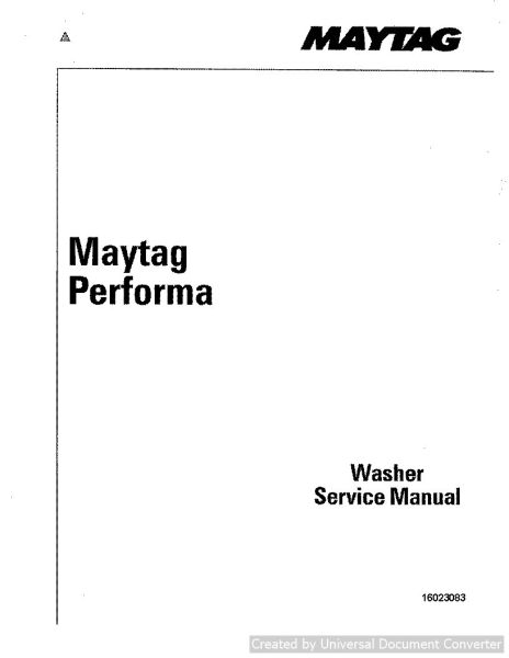 Maytag PAV5000 Performa Washers Service Manual