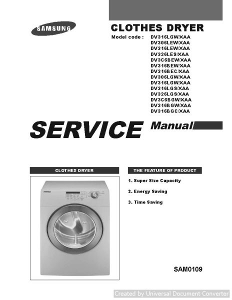Samsung DV326LGS XAA Cloths Dryer Service Manual