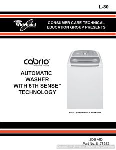 Whirlpool Cabrio WTW6600S Automatic Washer Service manual
