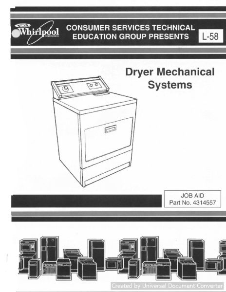 Whirlpool L-58 Dryer Mechanical Systems Manual