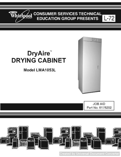 Whirlpool LMA1053L DryAire Drying Cabinet Service Manual