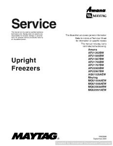 Amana AFU1767BW Upright Freezer Service Manual