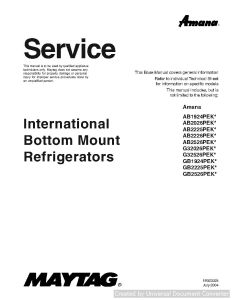 Amana GB1924PEK International Bottom Mount Refrigerator Service Manual