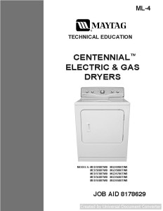 Maytag MGD5800TW0 Centennial Electric & Gas Dryers Service Manual